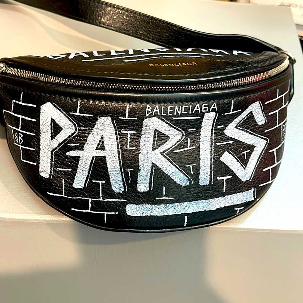 Balenciaga souvenir xxs leather crossbody bag Paris graffiti